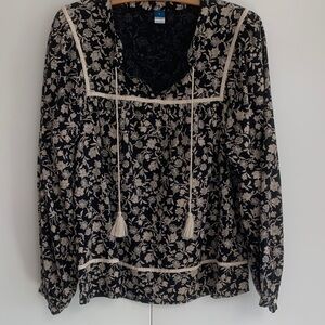 100% cotton Black and Cream Floral Blouse